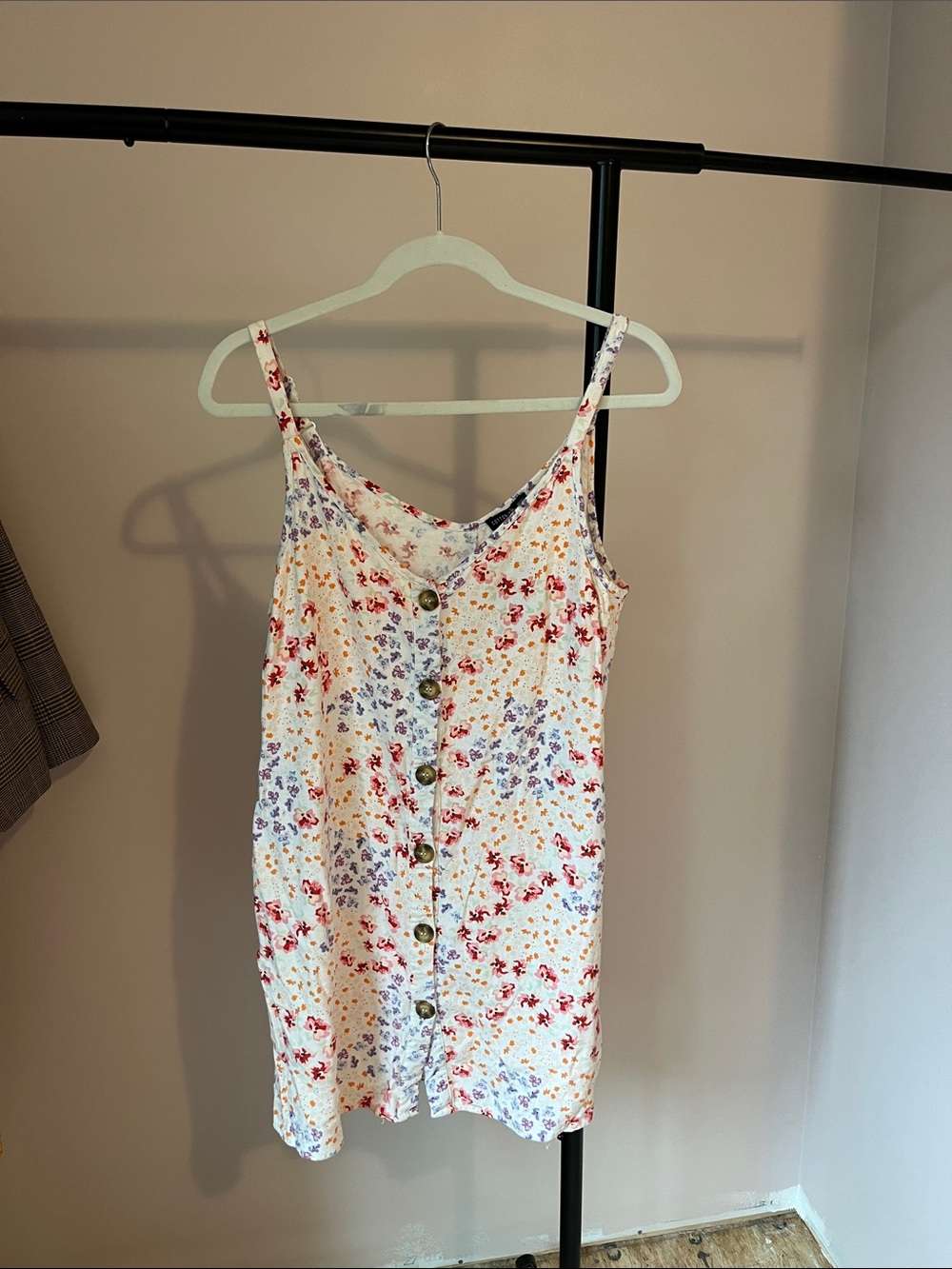 Cotton On White Floral Cami Dress with Red, Purple & Orange Flowers